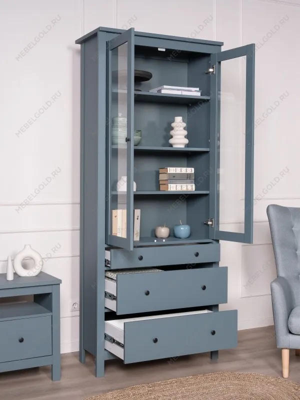 Шкаф с витриной Сага, 90х41х215 см, темно-бирюзовый | изображение 2