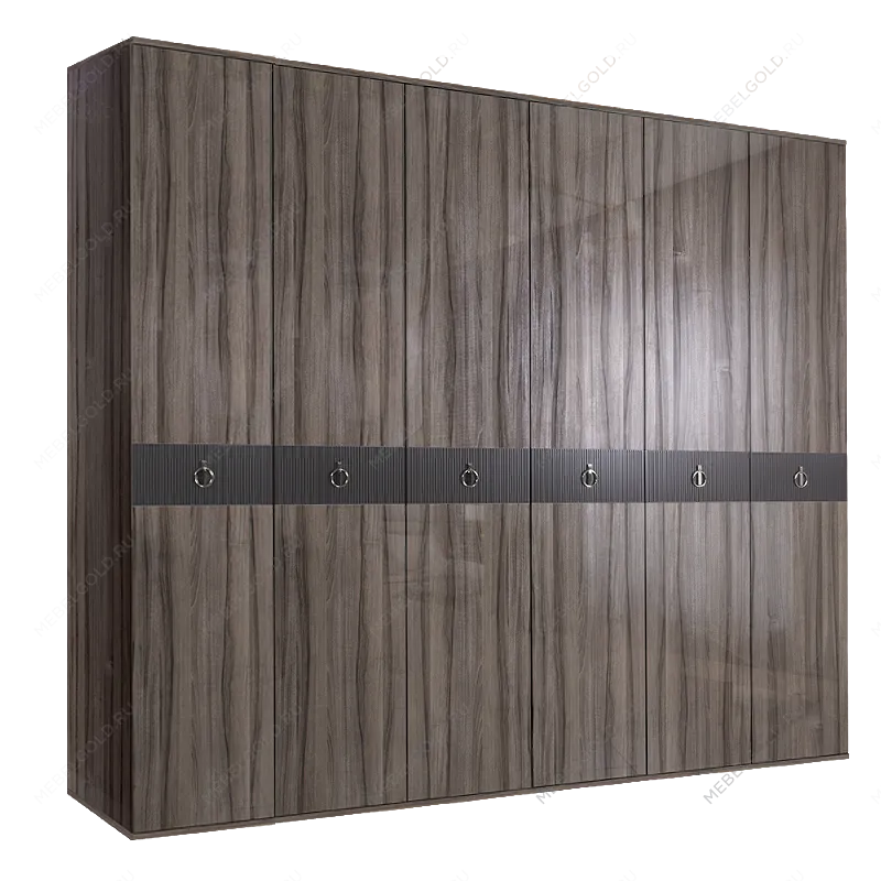 Шкаф 6-ти дверный Римини СОЛО (Орех империя/Серебро) РМШ2/6(s)