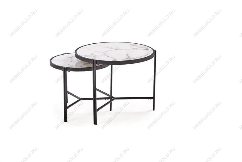 Комплект Halmar FATIMA (2 стола журнальных) (белый мрамор/черный) | изображение 1