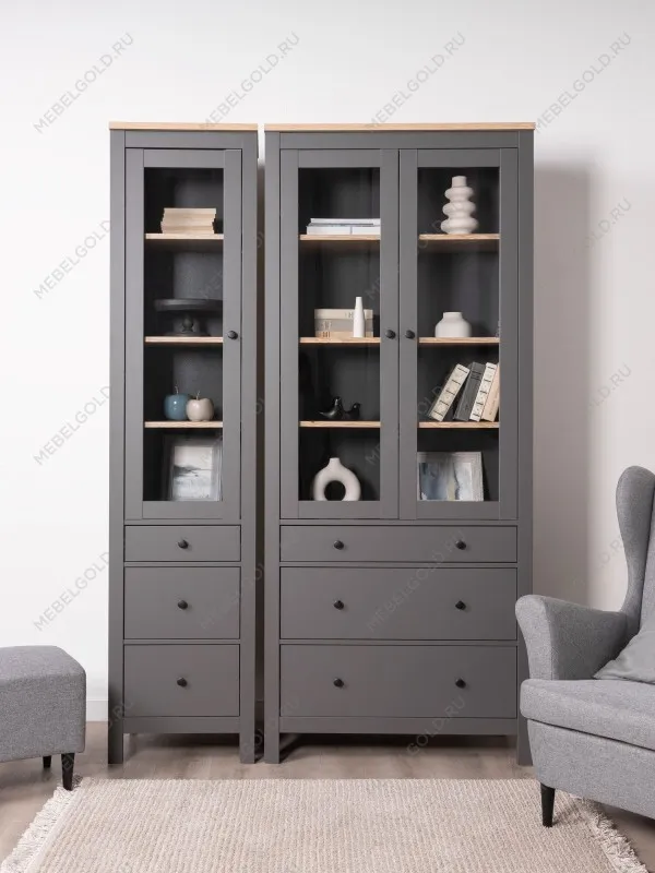 Шкаф с витриной Сага, 50х41х215 см, серый/ясень | изображение 12