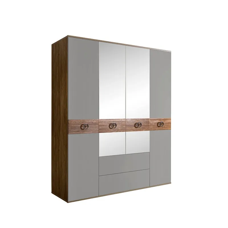 Шкаф 4-х дверный с зеркалами, с ящиками, Bogemia Woodline Wood Fi (Серый/Хром) БМШ1/41(Wo)