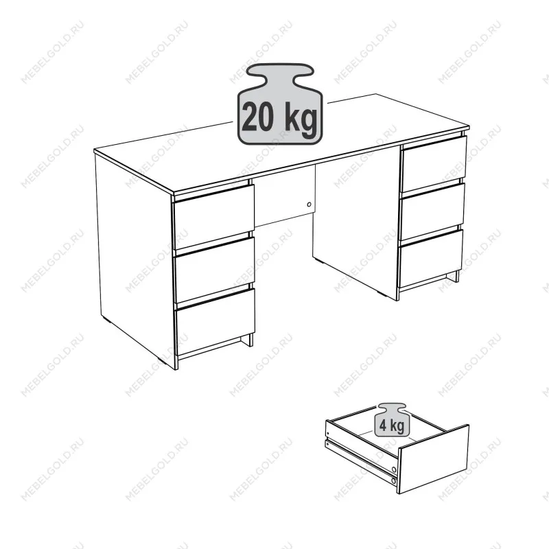 Стол письменный Кастор, 6 ящиков, 151х65х75 см, дуб сонома | изображение 16
