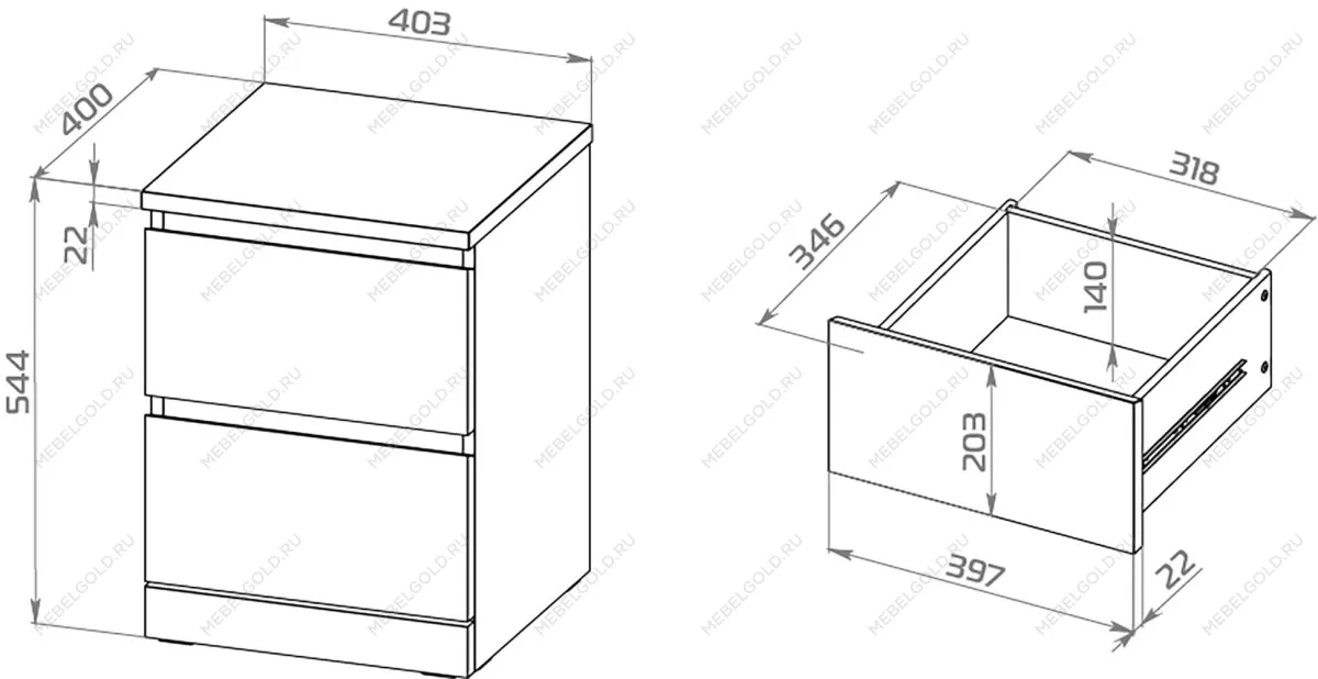 Тумба прикроватная Варма, 2 ящика, 40х55х40 см, эмаль серая | изображение 7
