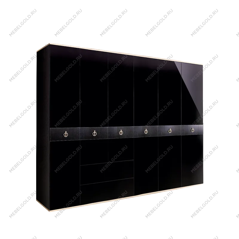 Шкаф 6-ти дверный с ящиками Римини СОЛО (Черный/Серебро) РМШ2/61(s)