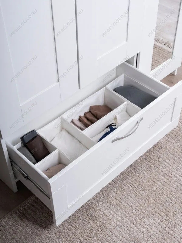 Шкаф Сириус, 3 двери и 1 ящик, 117х50х190 см, с зеркалом, белый | изображение 5