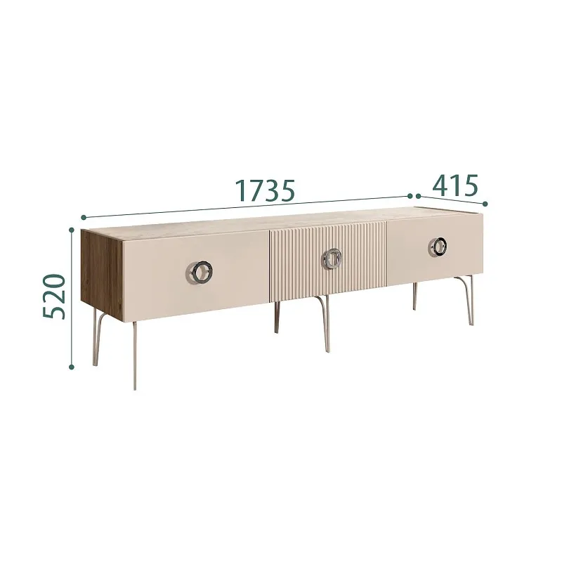 Тумба телевизионная 1.6м Bogemia Woodline Fi (Ваниль) (Novabuk/Хром) БМТ-1[10]