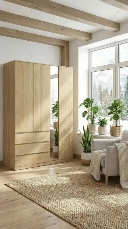 Варма Стор 144 шкаф распашной с зеркалом 222х144х57, дуб скандинавский | изображение 5