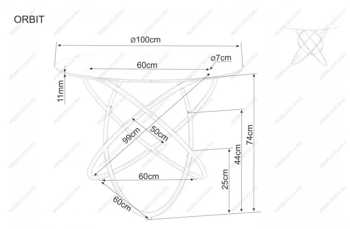 Стол обеденный Signal ORBIT 100 (прозрачный/золотой) | изображение 2