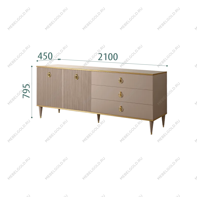 Комод для гостиной 2.1м Римини СОЛО (Мокка/Золото) РМКМ-5(s)