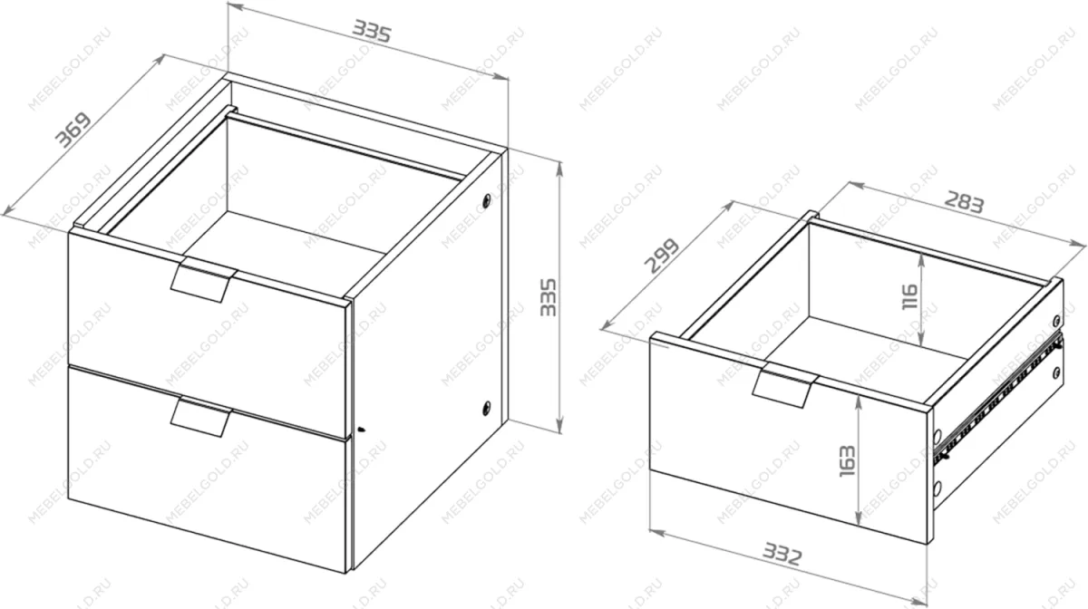 Фора модуль с двумя ящиками 33х33х37, белый