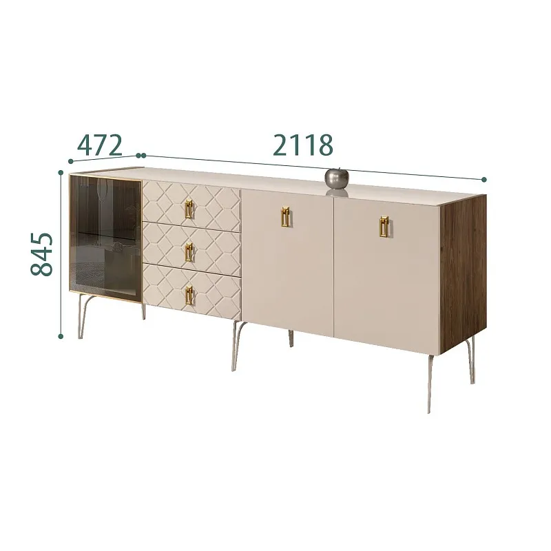 Комод 2.1м Bogemia Woodline Fa (Ваниль) (Lakobel/Золото) БМКМ-5[4]