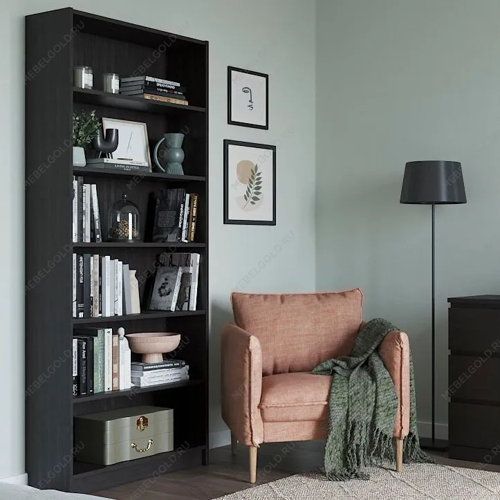 Стеллаж Варма, 6 полок, 78х198х28 см, шпон ясень, черный | изображение 1