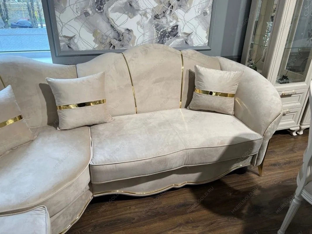 Диван Лара угловой 3-у-2 бежевый золото | изображение 6