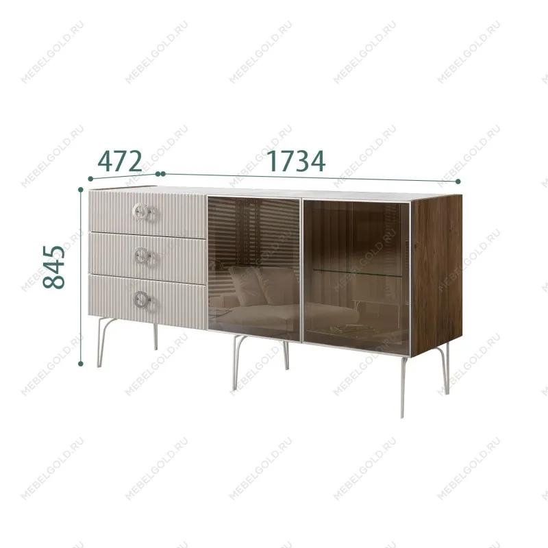 Комод 1.6м Bogemia Woodline Fi (Шелк) (Novabuk/Хром) БМКМ-4[5]