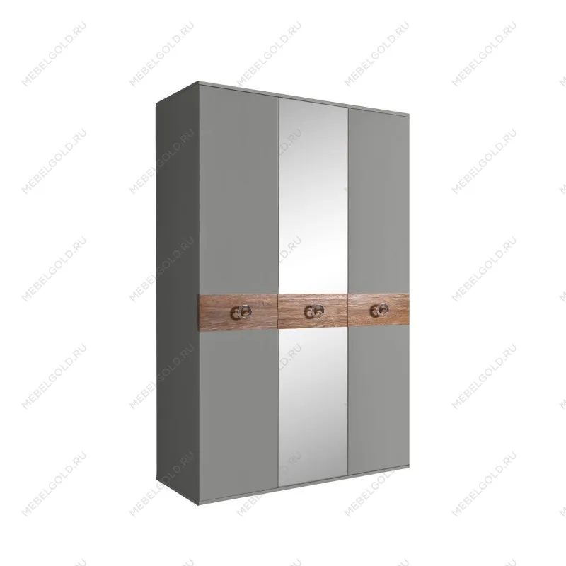 Шкаф 3-х дверный с зеркалом Bogemia Wood Fi (Серый/Хром) БМШ1/3(Wo)