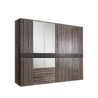 Шкаф 6-ти дверный с зеркалом, с ящиками Римини СОЛО (Орех империя/Серебро) РМШ1/61(s)