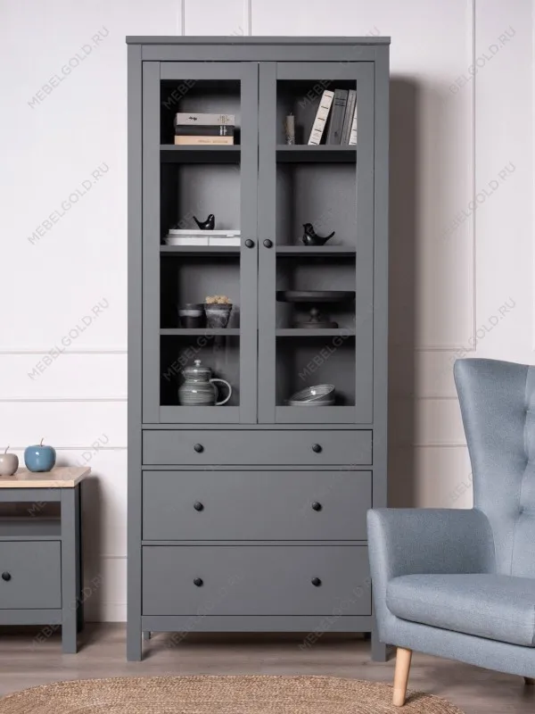 Шкаф с витриной Сага, 90х41х215 см, серый | изображение 1