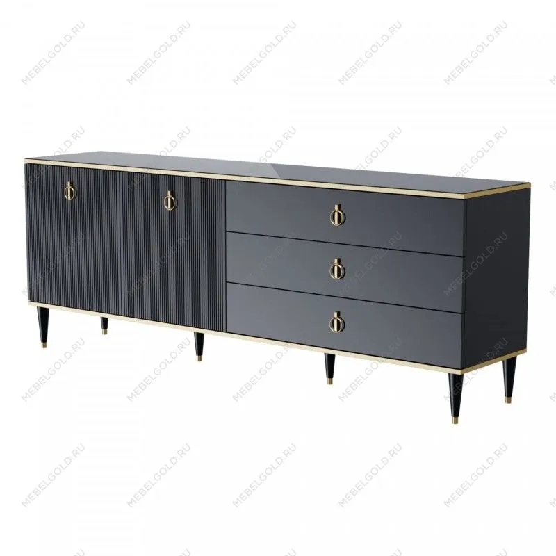 Комод для гостиной 2.1м Римини СОЛО (Черный/Золото) РМКМ-5(s)