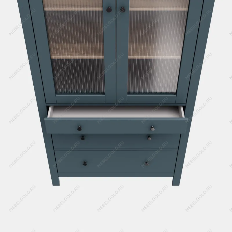 САГА шкаф с витриной 90 МОРУ темно-бирюзовый/ясень | изображение 5