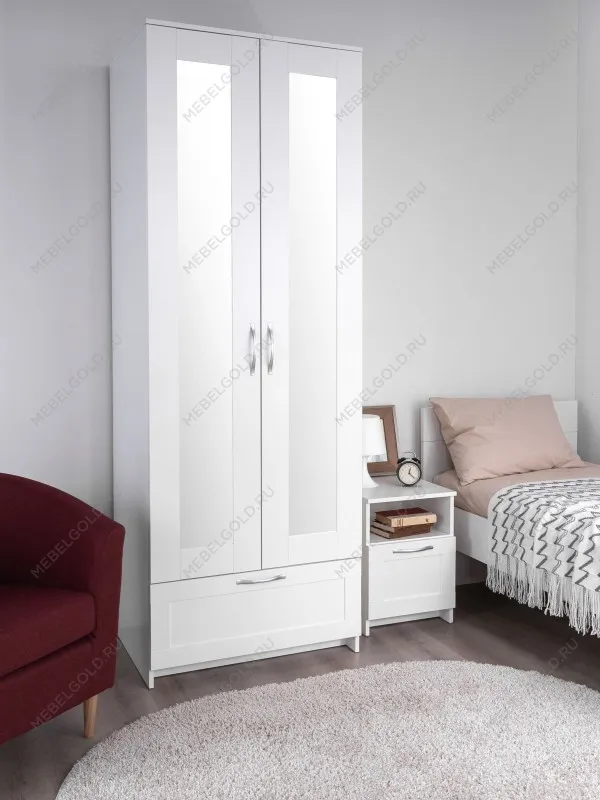 Шкаф Сириус, 2 двери и 1 ящик с зеркалом, 78х59х220 см, белый | изображение 2