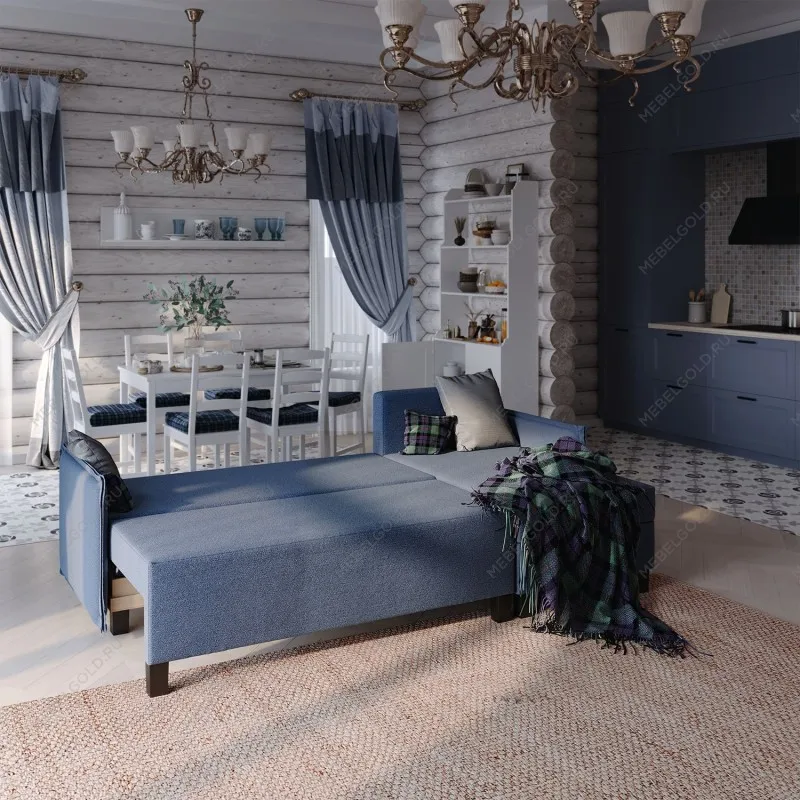 Диван-кровать угловой КИРКАС, 217х90х77 см, синий | изображение 1