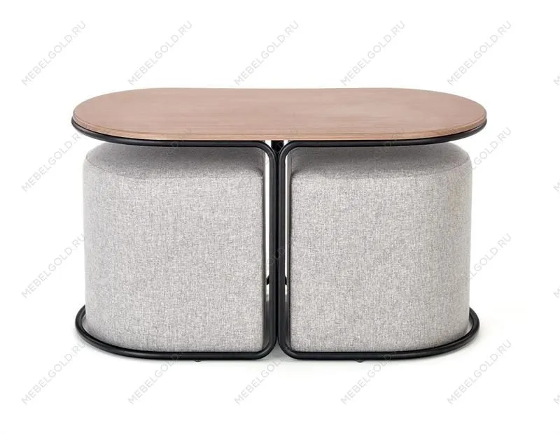 Комплект Halmar PAMPA, стол журнальный + 2 пуфа (орех/черный, серый) | изображение 6