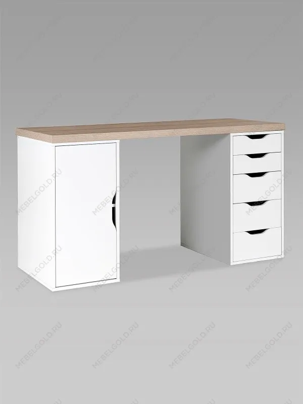 Стол письменный Ингар, с дверцей и 5 ящиками, 140x75x55, белый, столешница дуб беленый | изображение 12