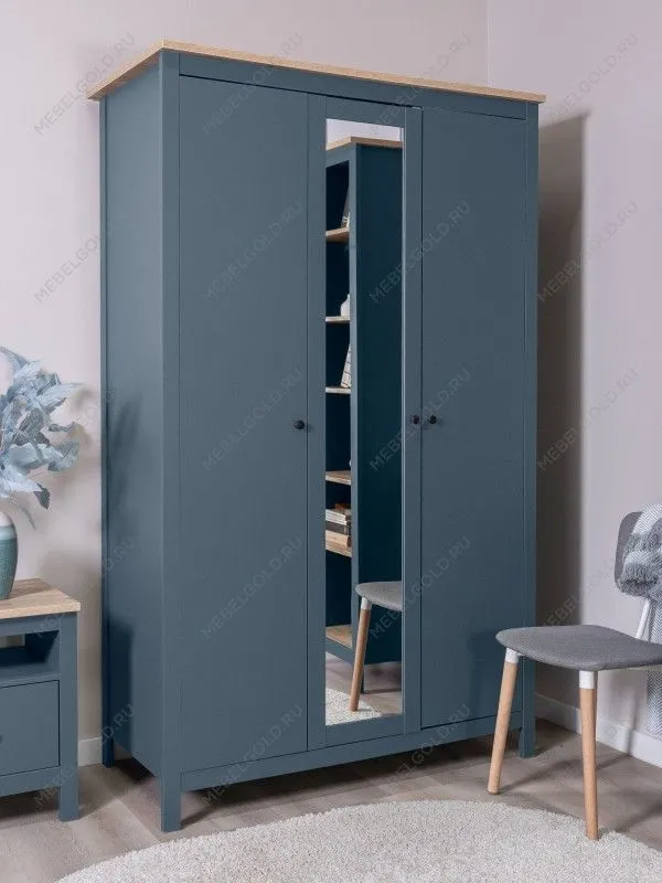 Шкаф распашной Сага, 3 двери, 132х64х215 см, темно-бирюзовый/ясень | изображение 4