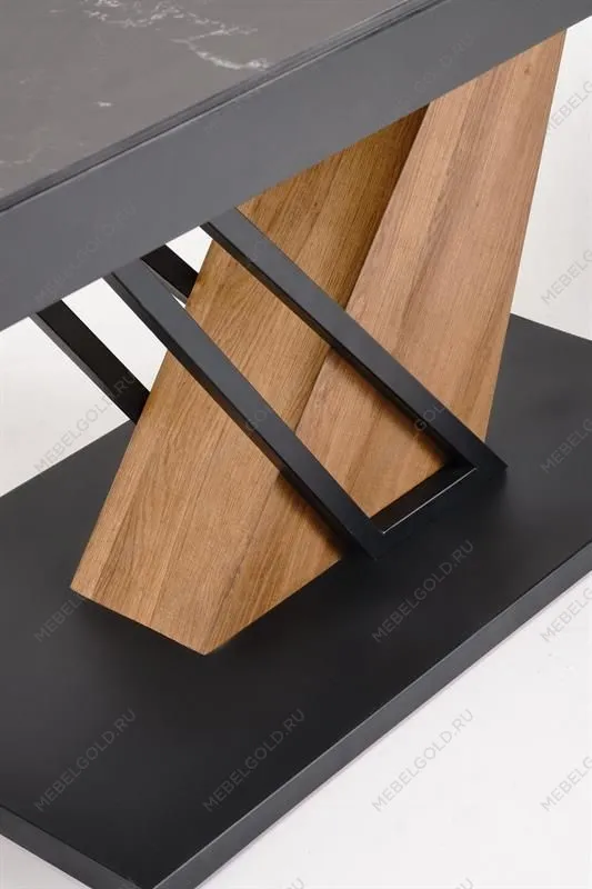 Стол обеденный Halmar VOLANT 140 (черный мрамор/дуб золотой) | изображение 12