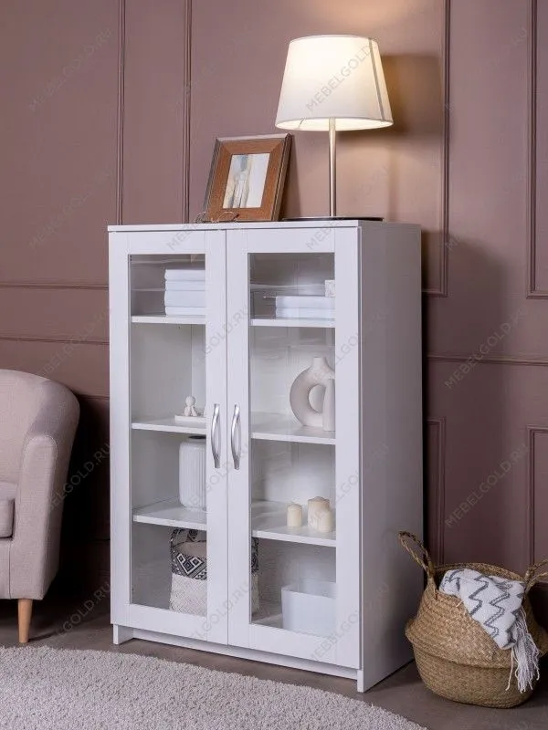 Тумба Сириус, 2 двери со стеклом, 78х41х124 см, белая | изображение 2