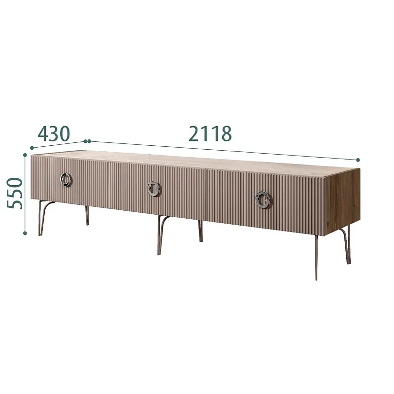 Тумба телевизионная 2.1м Bogemia Woodline Fi (Мокка) (Novabuk/Хром) БМТ-2