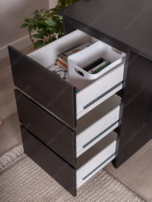 Стол письменный Кастор, 6 ящиков, 151х65х75 см, черный, дуб венге | изображение 4