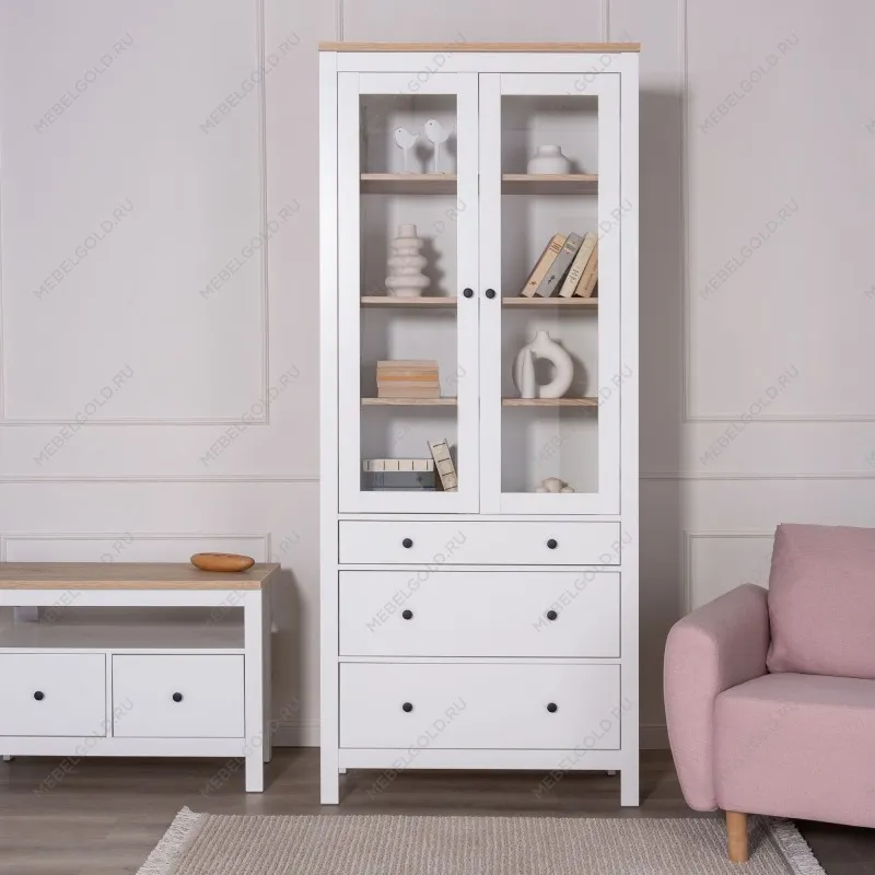 САГА шкаф с витриной 90 белый/ясень | изображение 5