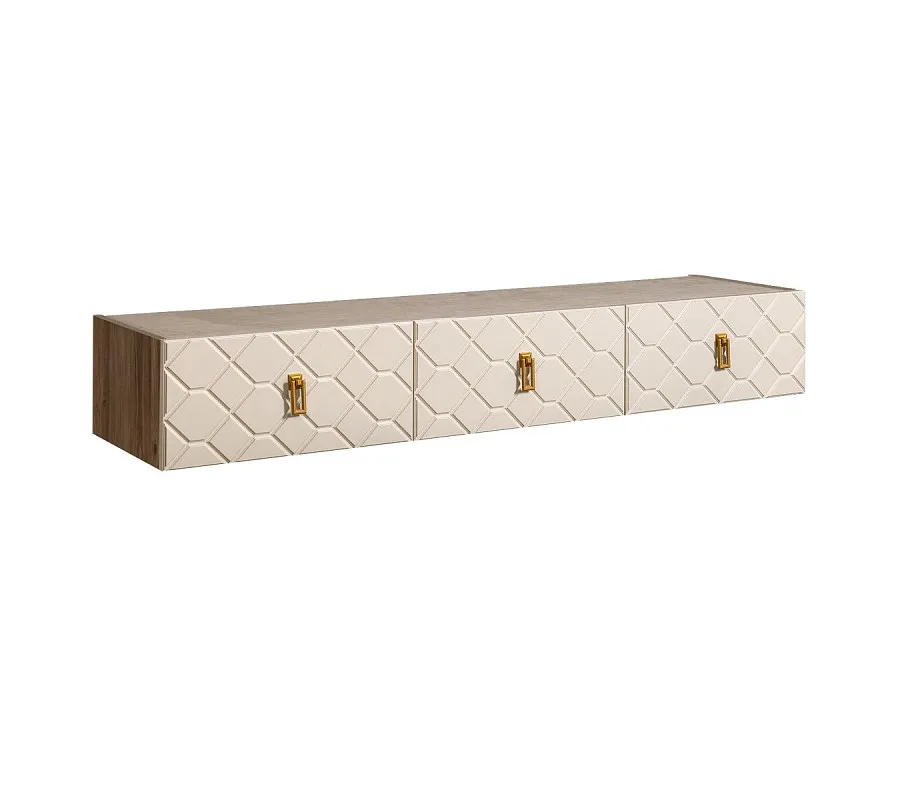Тумба телевизионная 1.6м Bogemia Woodline Fly Fa (Слоновая кость) (Novabuk/Золото) БМТ-1