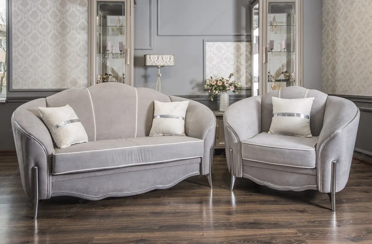 Диван Гравита 2х местный серый серебро французский раскладной механизм | изображение 1