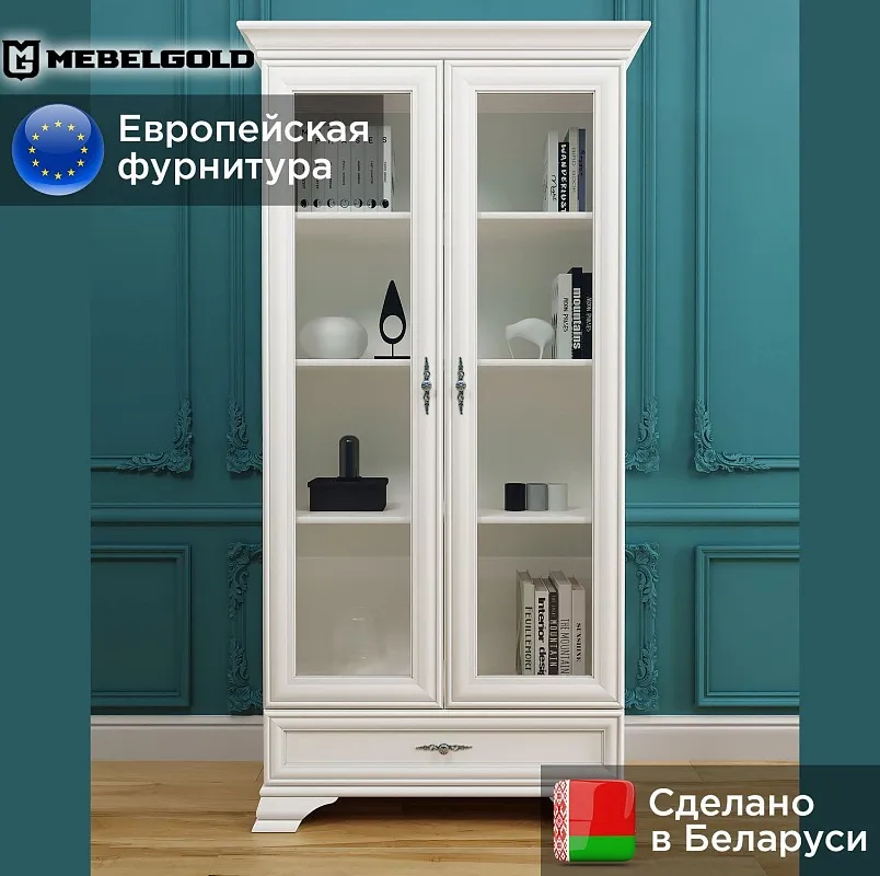 Шкаф с витриной Кентаки REG2W1S белый | изображение 1