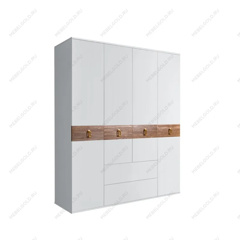 Шкаф 4-х дверный с ящиками, Bogemia Wood Fa (Белый/Золото) БМШ2/41(Wo)