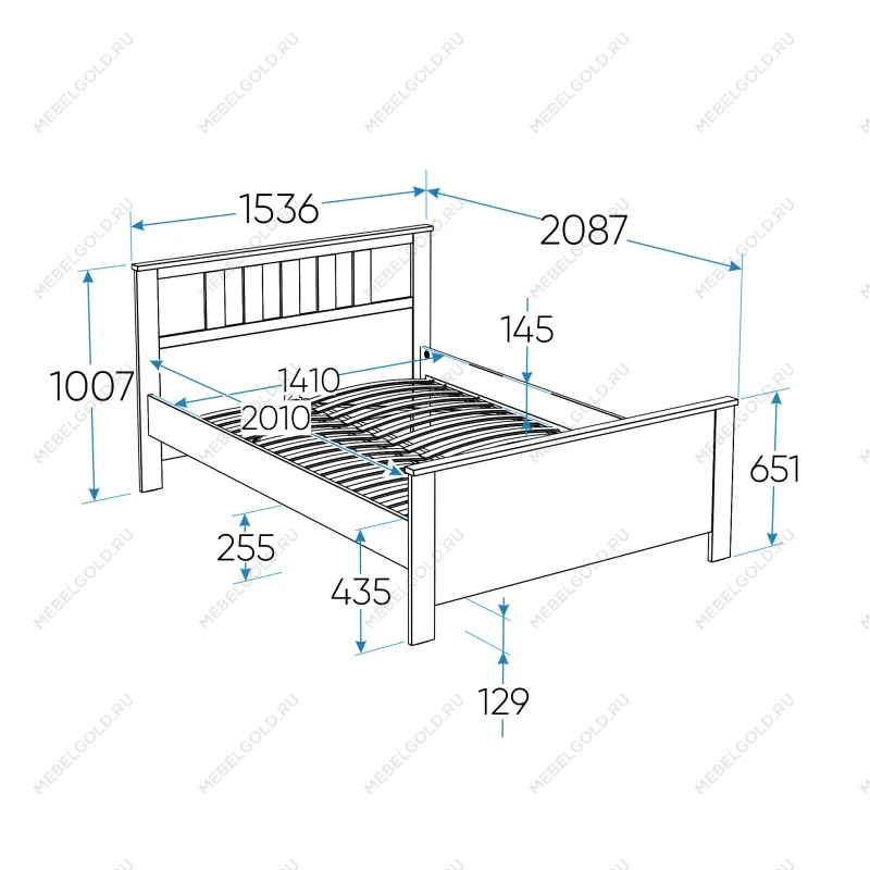 САГА кровать двойная 140х200 темно-бирюзовая | изображение 1