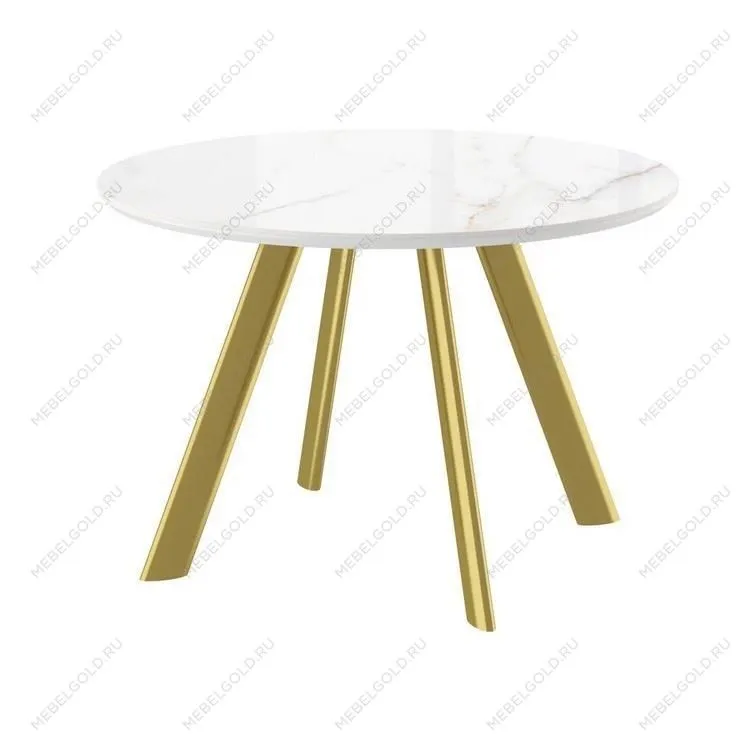 Стол с керамическим покрытием RONDY-116 (beldia bianco gloss premium cer/золото) D116
