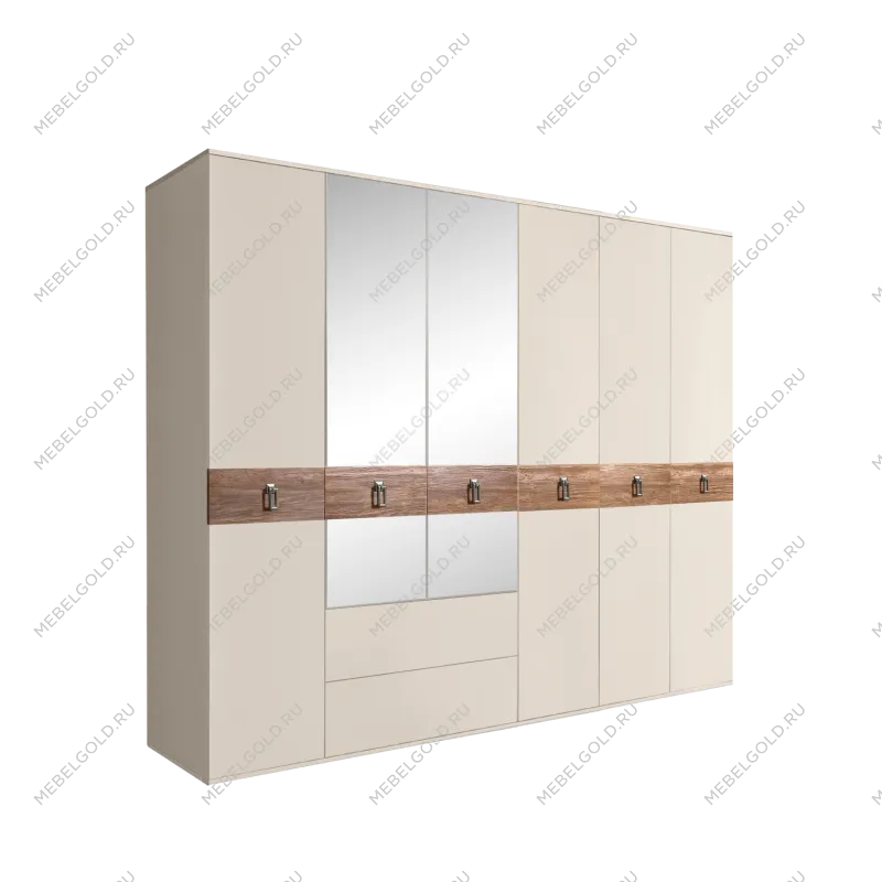 Шкаф 6-ти дверный с зеркалами, с ящиками, Bogemia Wood Fa (Слоновая кость/Хром) БМШ1/61(Wo)