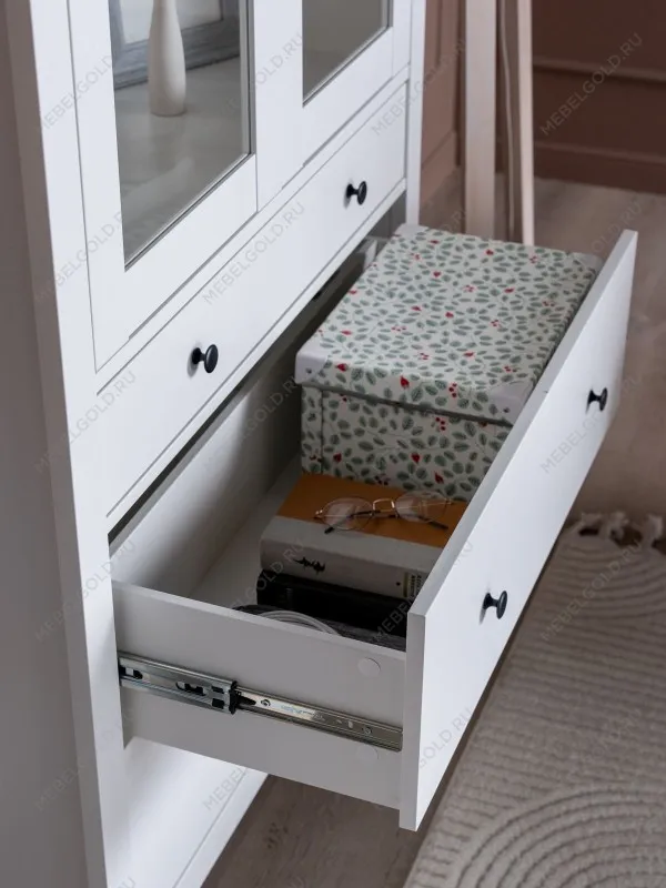 Шкаф с витриной Сага, 90х41х215 см, белый | изображение 4