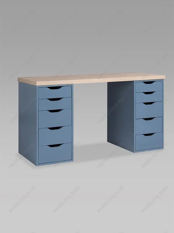 Стол письменный Ингар, 10 ящиков, 140х75х55 см, серо-бирюзовый, столешница дуб беленый | изображение 10
