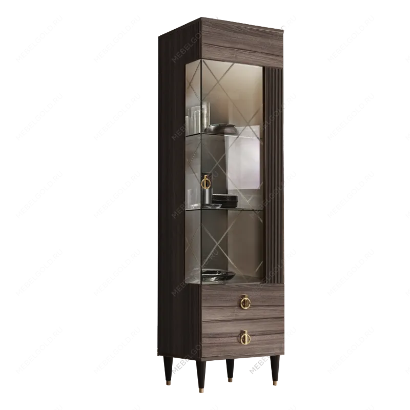 Витрина 1-ств. Римини СОЛО (Орех империя/Золото) (Правая) РМВ1-1С(s)