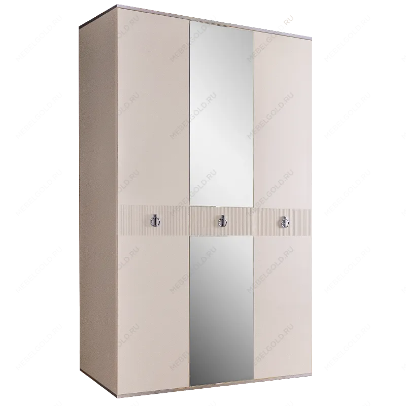 Лобня - Шкаф 3-х дв. (с зеркалом) для платья и белья Римини СОЛО (слоновая кость серебро) РМШ1/3 (s)