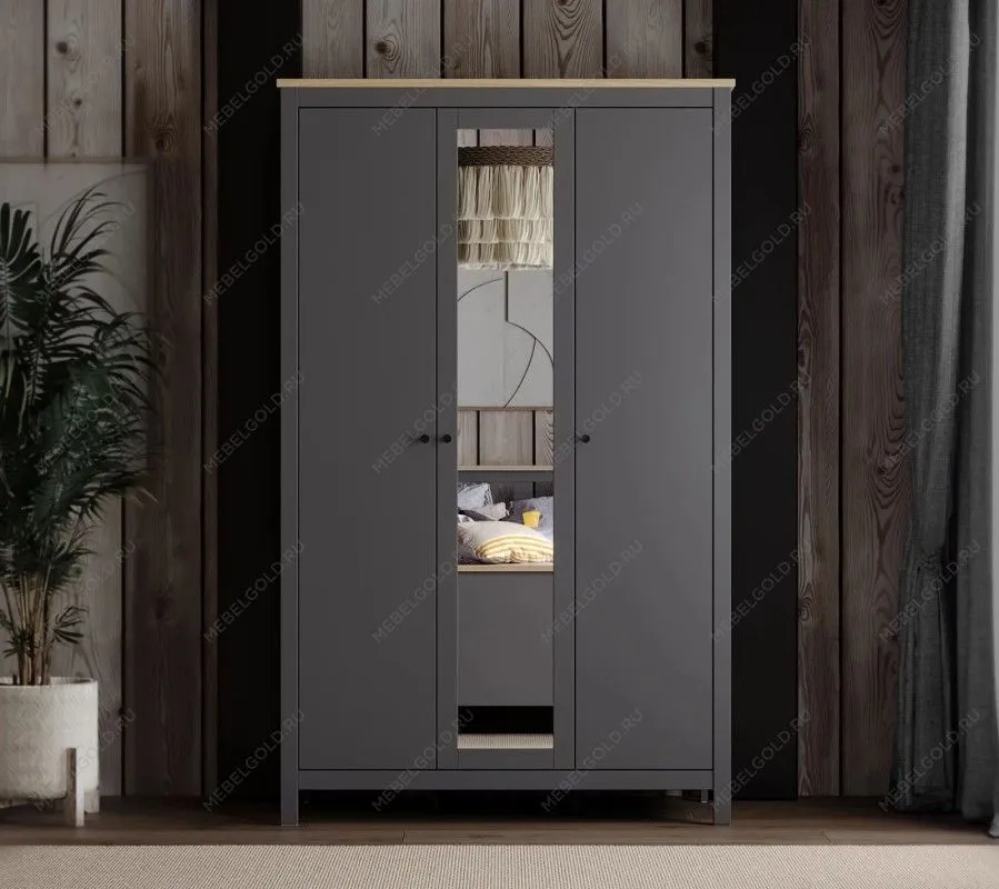 САГА шкаф 3 двери с зеркалом серый/ясень | изображение 5