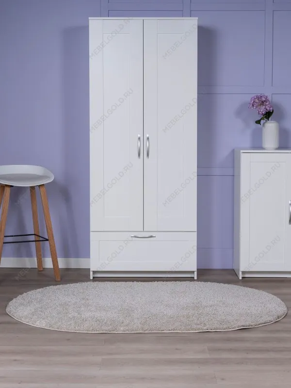 Шкаф Сириус узкий, с выдвижной вешалкой, 2 двери и 1 ящик, 78х41х190 см, белый | изображение 6