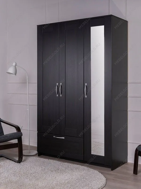 Шкаф Сириус, 3 двери и 1 ящик 117х50х190 см, с зеркалом, черно-коричневый, дуб венге | изображение 1