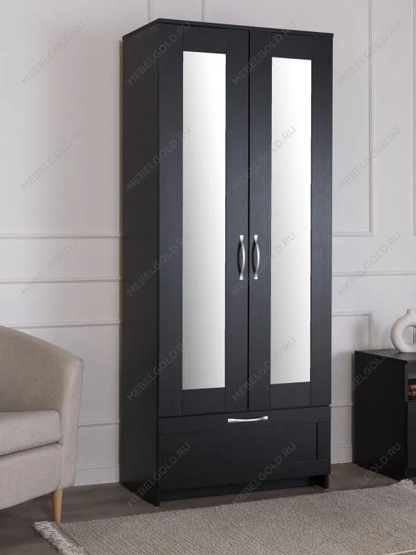 Шкаф Сириус, 2 двери и 1 ящик с зеркалом, 78х59х220 см, черно-коричневый, дуб венге | изображение 3