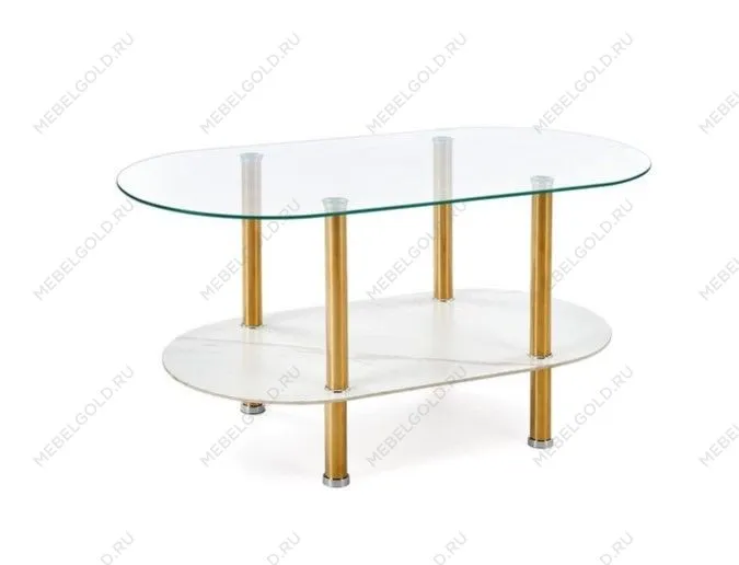 Стол журнальный Halmar DUCAT (белый мрамор/прозрачный/золотой) | изображение 1
