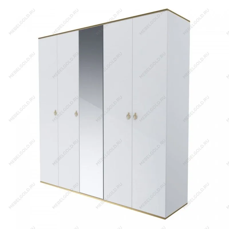 Шкаф 5-ти дверный с зеркалом Римини (Белый/Золото) РМШ1/5